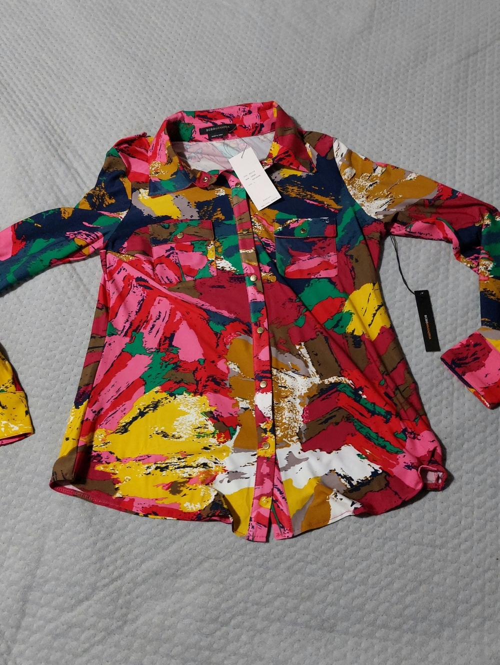 BCBGMaxAzria Pink Multicolor Abstract Button-Up Top - Picture 2 of 5